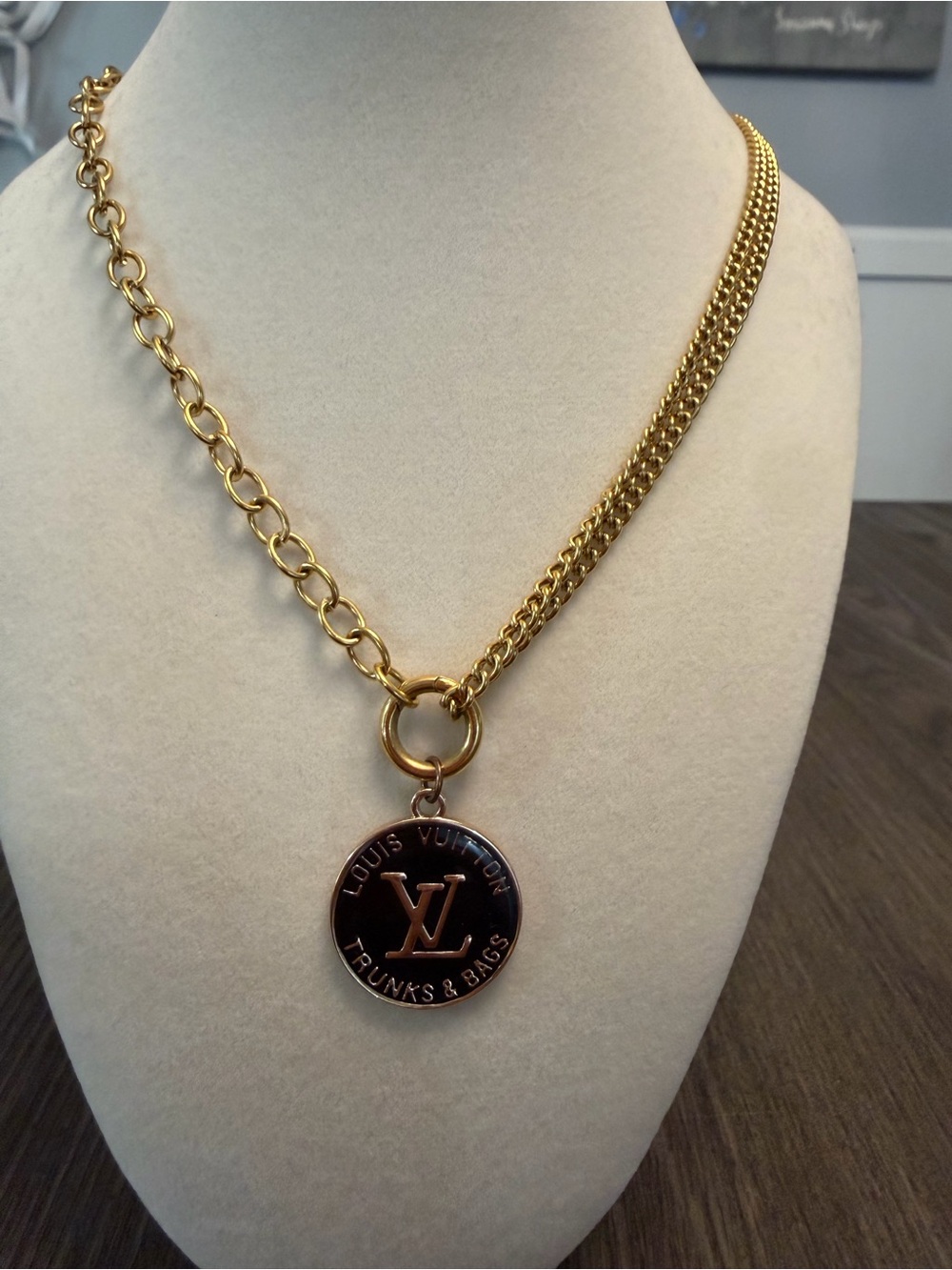 Louis Vuitton Trunks and Bags Gold and Black Medallion Necklace